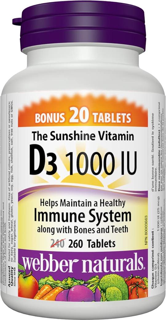 Vitamin D3 1,000 IU, 260 Tablets, For Healthy Bones, Teeth, and the Maintenance of Good Health, Vegetarian