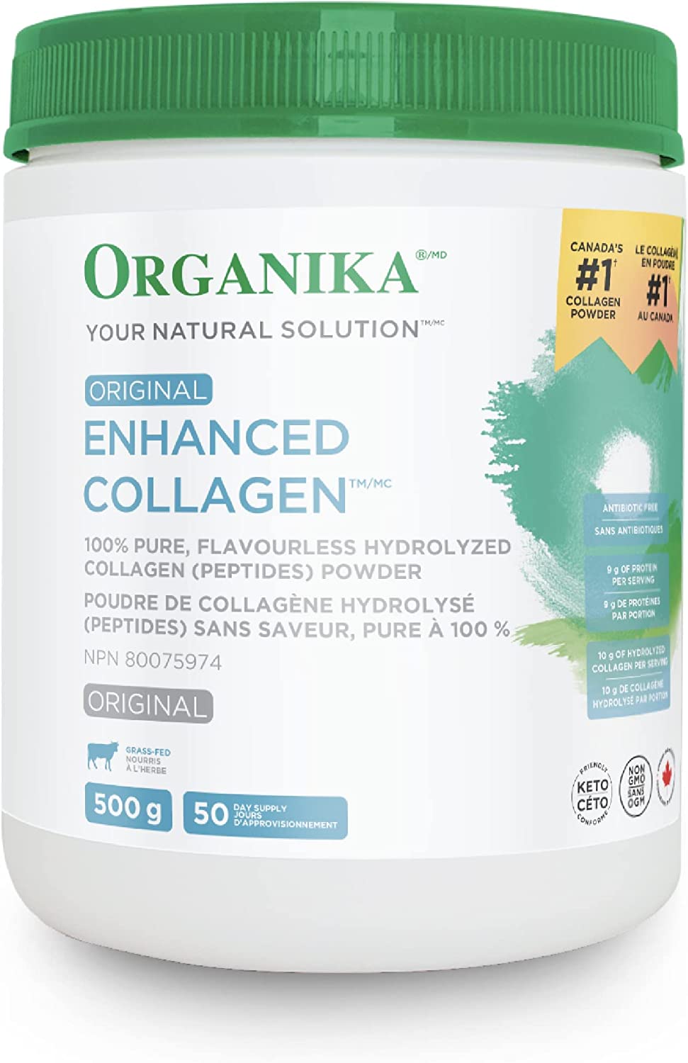 Organika Enhanced Collagen Peptides Protein Powder For Healthy Hair, Skin, Nails, Joints - Hydrolyzed For Better Absorption – Grass-Fed, Non-GMO